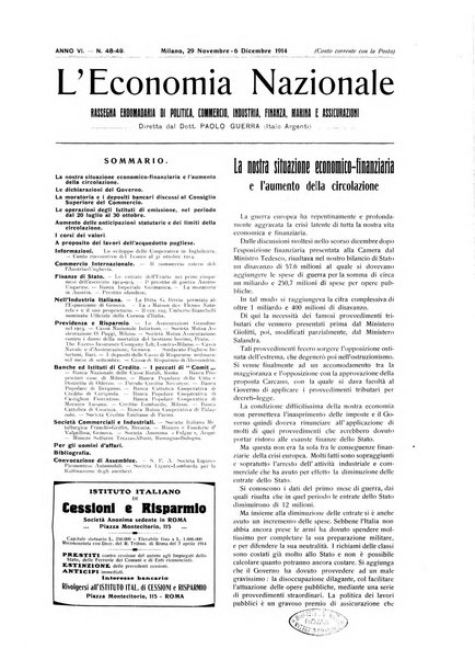 L'economia nazionale rassegna ebdomadaria di politica, commercio, industria, finanza, marina, e assicurazione