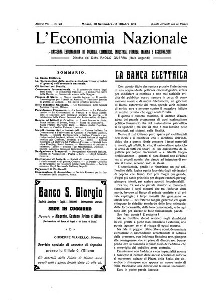 L'economia nazionale rassegna ebdomadaria di politica, commercio, industria, finanza, marina, e assicurazione