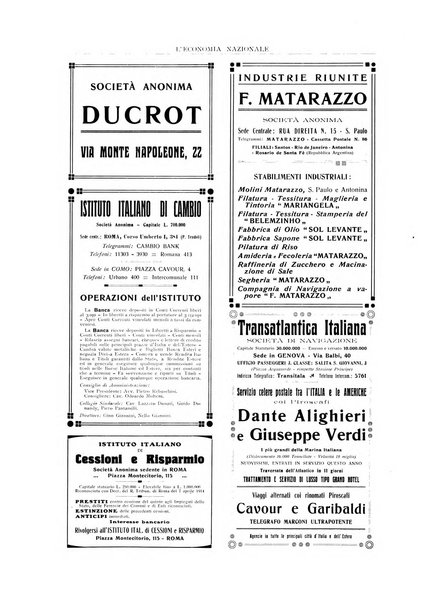 L'economia nazionale rassegna ebdomadaria di politica, commercio, industria, finanza, marina, e assicurazione