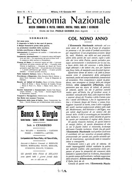 L'economia nazionale rassegna ebdomadaria di politica, commercio, industria, finanza, marina, e assicurazione