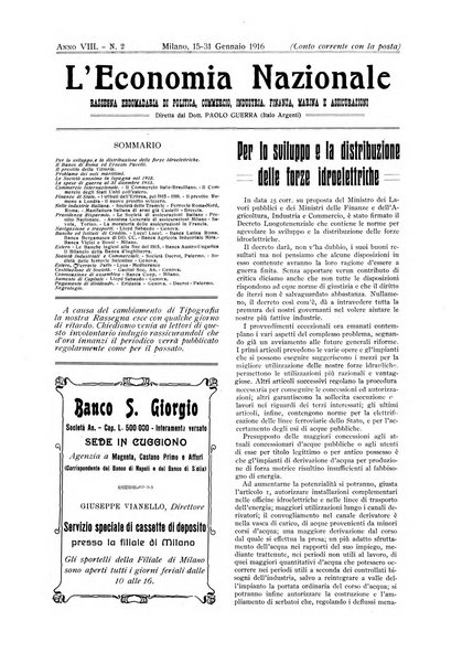 L'economia nazionale rassegna ebdomadaria di politica, commercio, industria, finanza, marina, e assicurazione