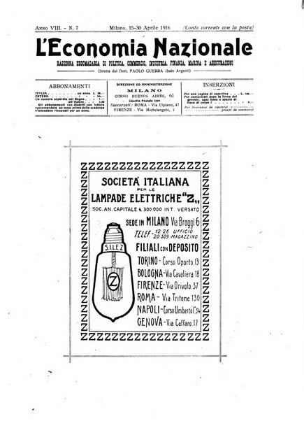 L'economia nazionale rassegna ebdomadaria di politica, commercio, industria, finanza, marina, e assicurazione