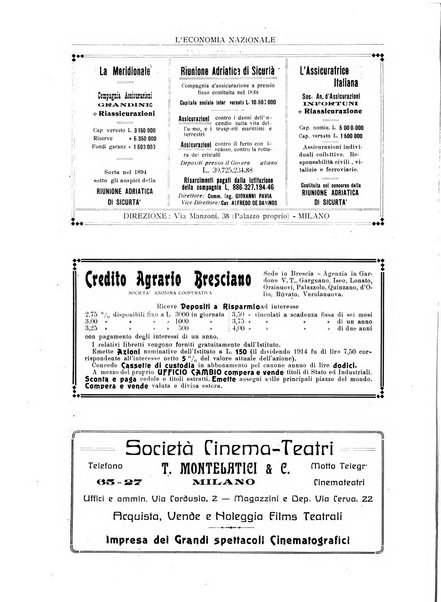 L'economia nazionale rassegna ebdomadaria di politica, commercio, industria, finanza, marina, e assicurazione