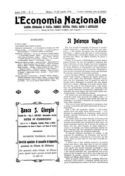 L'economia nazionale rassegna ebdomadaria di politica, commercio, industria, finanza, marina, e assicurazione