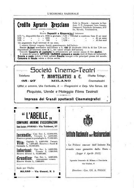 L'economia nazionale rassegna ebdomadaria di politica, commercio, industria, finanza, marina, e assicurazione