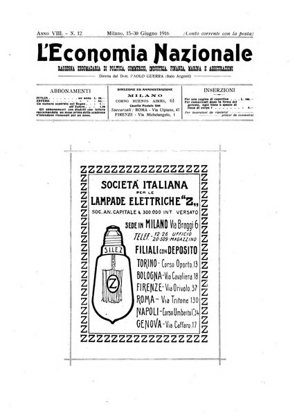 L'economia nazionale rassegna ebdomadaria di politica, commercio, industria, finanza, marina, e assicurazione