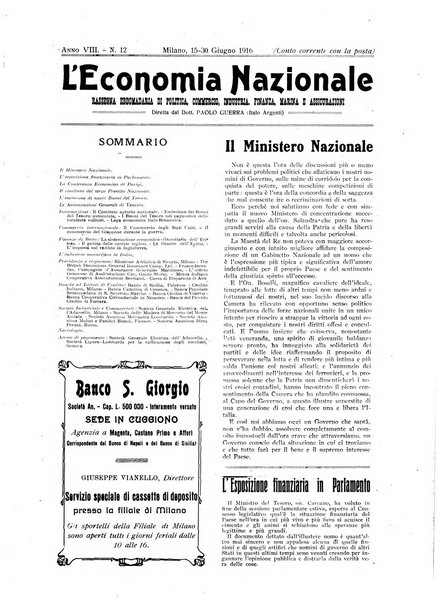 L'economia nazionale rassegna ebdomadaria di politica, commercio, industria, finanza, marina, e assicurazione