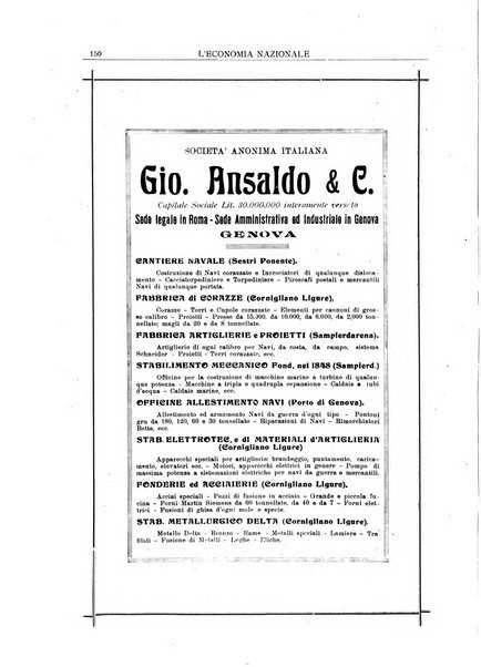 L'economia nazionale rassegna ebdomadaria di politica, commercio, industria, finanza, marina, e assicurazione