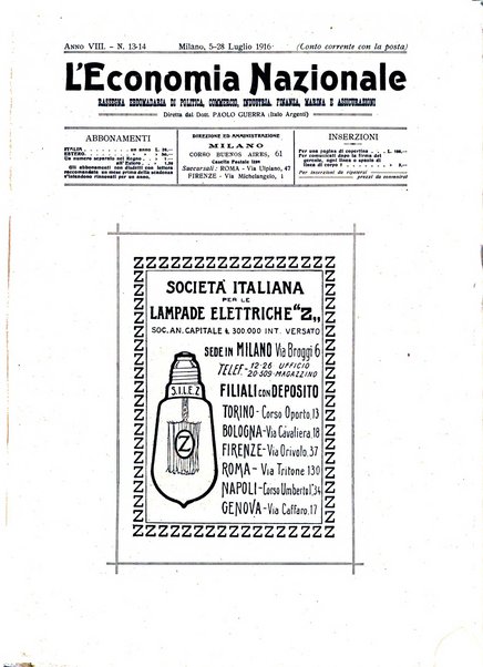 L'economia nazionale rassegna ebdomadaria di politica, commercio, industria, finanza, marina, e assicurazione