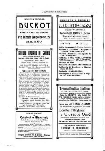 L'economia nazionale rassegna ebdomadaria di politica, commercio, industria, finanza, marina, e assicurazione