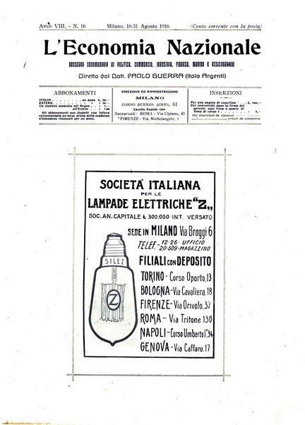 L'economia nazionale rassegna ebdomadaria di politica, commercio, industria, finanza, marina, e assicurazione