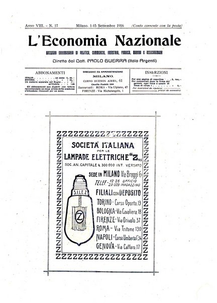 L'economia nazionale rassegna ebdomadaria di politica, commercio, industria, finanza, marina, e assicurazione