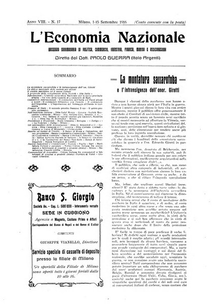 L'economia nazionale rassegna ebdomadaria di politica, commercio, industria, finanza, marina, e assicurazione