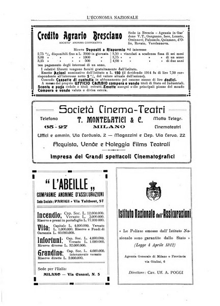 L'economia nazionale rassegna ebdomadaria di politica, commercio, industria, finanza, marina, e assicurazione