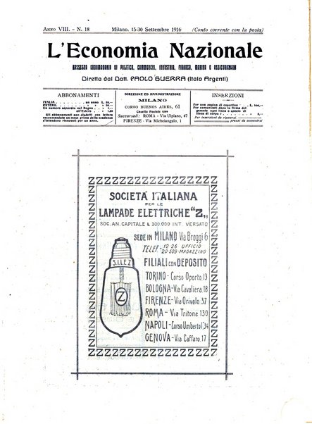 L'economia nazionale rassegna ebdomadaria di politica, commercio, industria, finanza, marina, e assicurazione