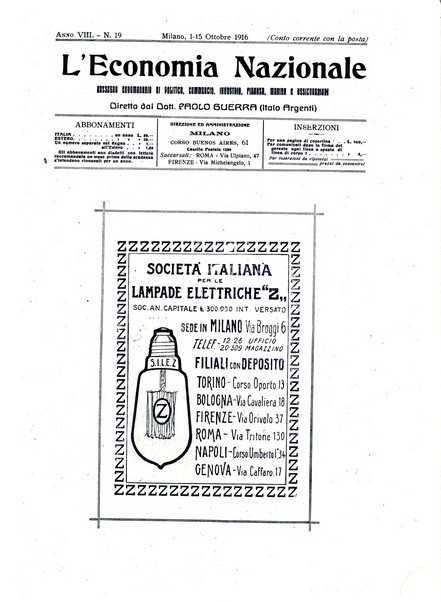 L'economia nazionale rassegna ebdomadaria di politica, commercio, industria, finanza, marina, e assicurazione