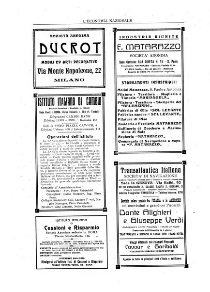 L'economia nazionale rassegna ebdomadaria di politica, commercio, industria, finanza, marina, e assicurazione