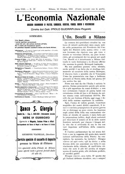 L'economia nazionale rassegna ebdomadaria di politica, commercio, industria, finanza, marina, e assicurazione