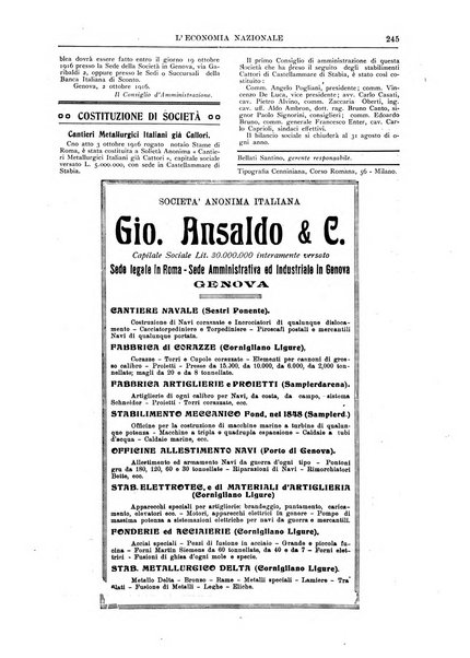 L'economia nazionale rassegna ebdomadaria di politica, commercio, industria, finanza, marina, e assicurazione