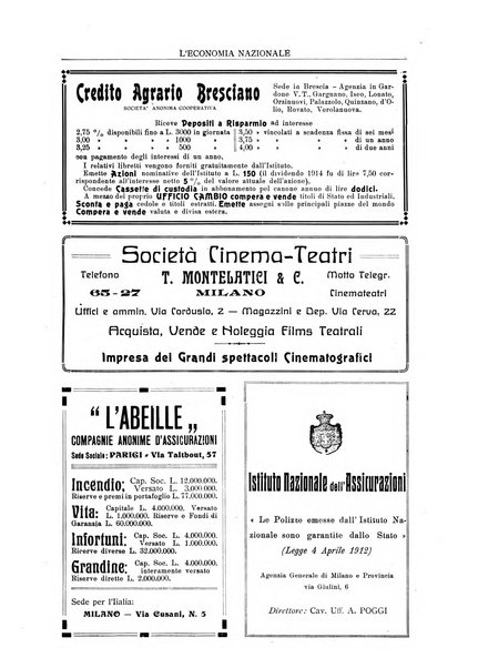 L'economia nazionale rassegna ebdomadaria di politica, commercio, industria, finanza, marina, e assicurazione