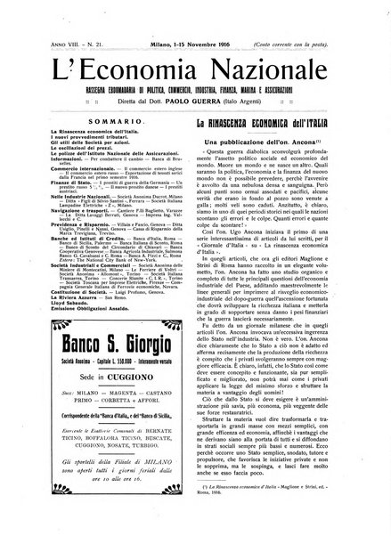 L'economia nazionale rassegna ebdomadaria di politica, commercio, industria, finanza, marina, e assicurazione