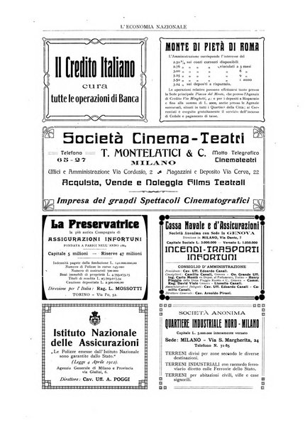 L'economia nazionale rassegna ebdomadaria di politica, commercio, industria, finanza, marina, e assicurazione