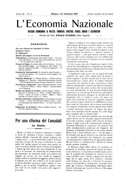 L'economia nazionale rassegna ebdomadaria di politica, commercio, industria, finanza, marina, e assicurazione