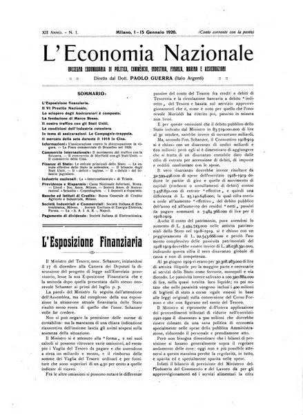 L'economia nazionale rassegna ebdomadaria di politica, commercio, industria, finanza, marina, e assicurazione