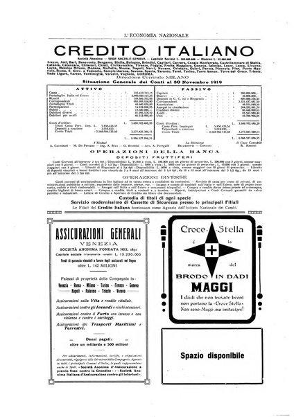 L'economia nazionale rassegna ebdomadaria di politica, commercio, industria, finanza, marina, e assicurazione