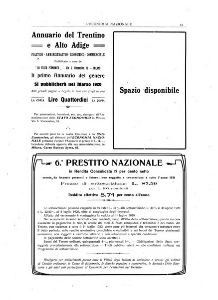 L'economia nazionale rassegna ebdomadaria di politica, commercio, industria, finanza, marina, e assicurazione