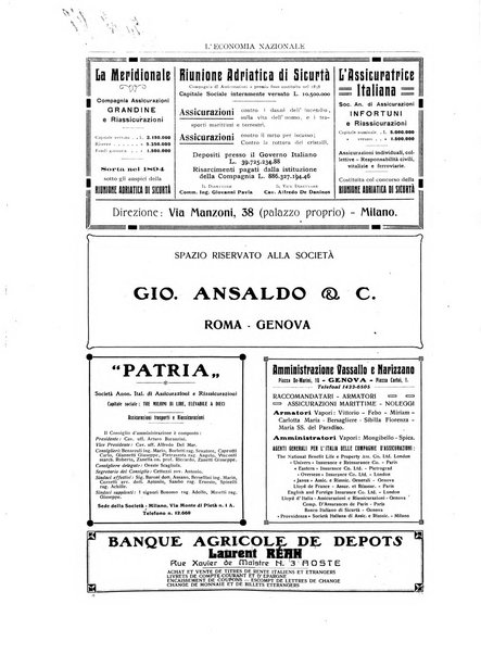 L'economia nazionale rassegna ebdomadaria di politica, commercio, industria, finanza, marina, e assicurazione