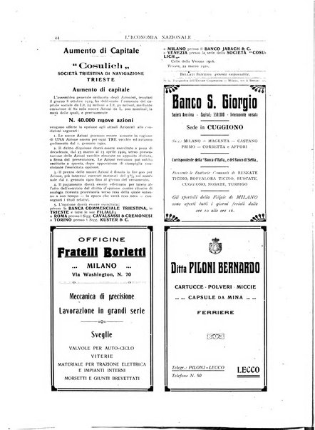 L'economia nazionale rassegna ebdomadaria di politica, commercio, industria, finanza, marina, e assicurazione