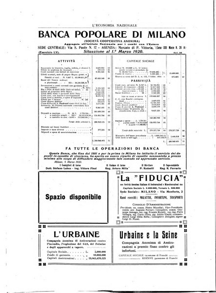 L'economia nazionale rassegna ebdomadaria di politica, commercio, industria, finanza, marina, e assicurazione