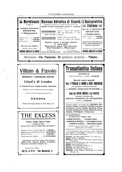 L'economia nazionale rassegna ebdomadaria di politica, commercio, industria, finanza, marina, e assicurazione