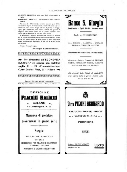 L'economia nazionale rassegna ebdomadaria di politica, commercio, industria, finanza, marina, e assicurazione