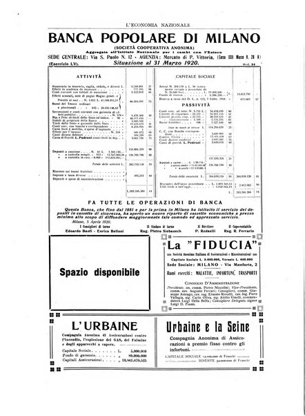 L'economia nazionale rassegna ebdomadaria di politica, commercio, industria, finanza, marina, e assicurazione