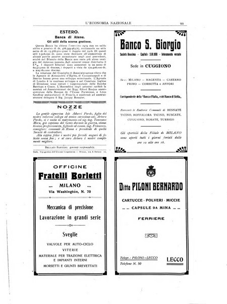 L'economia nazionale rassegna ebdomadaria di politica, commercio, industria, finanza, marina, e assicurazione