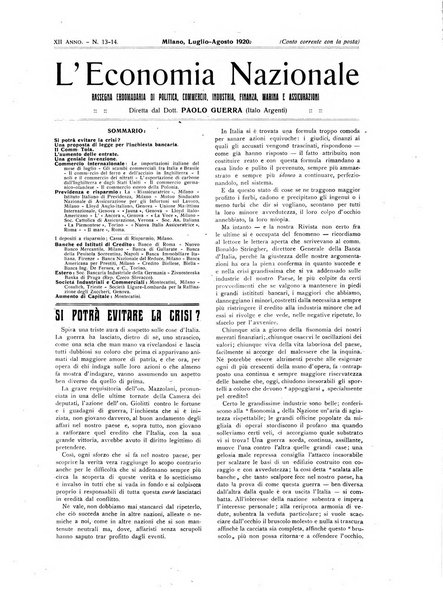 L'economia nazionale rassegna ebdomadaria di politica, commercio, industria, finanza, marina, e assicurazione