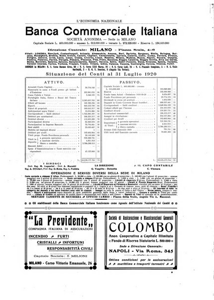 L'economia nazionale rassegna ebdomadaria di politica, commercio, industria, finanza, marina, e assicurazione