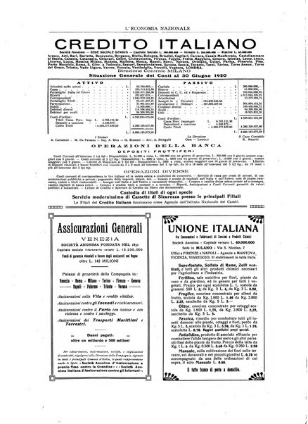 L'economia nazionale rassegna ebdomadaria di politica, commercio, industria, finanza, marina, e assicurazione