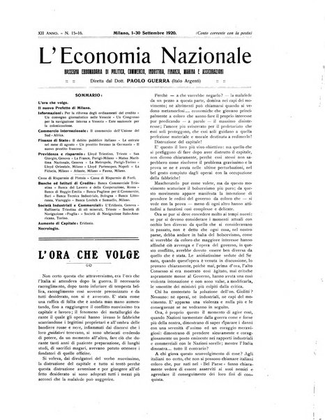 L'economia nazionale rassegna ebdomadaria di politica, commercio, industria, finanza, marina, e assicurazione