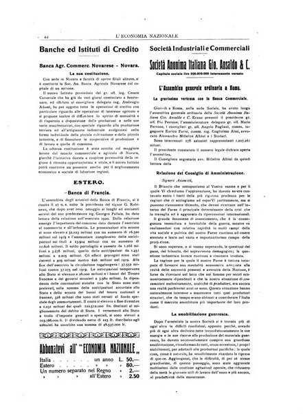 L'economia nazionale rassegna ebdomadaria di politica, commercio, industria, finanza, marina, e assicurazione