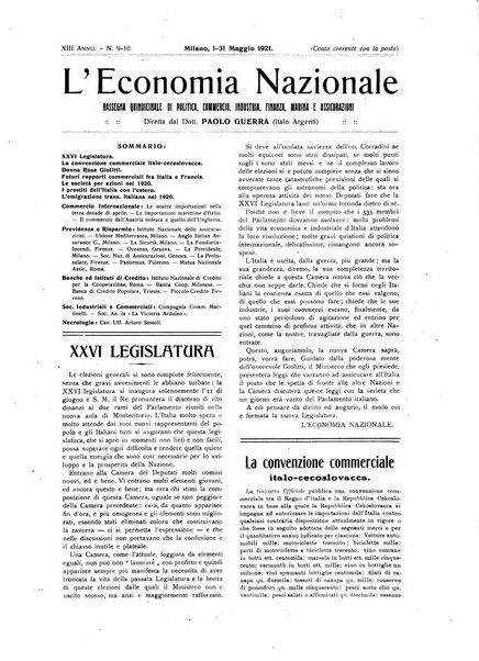 L'economia nazionale rassegna ebdomadaria di politica, commercio, industria, finanza, marina, e assicurazione