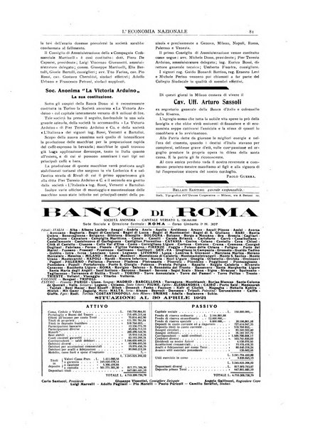 L'economia nazionale rassegna ebdomadaria di politica, commercio, industria, finanza, marina, e assicurazione