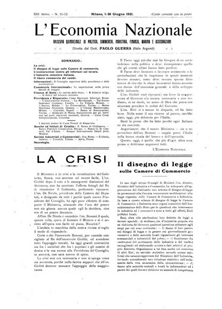 L'economia nazionale rassegna ebdomadaria di politica, commercio, industria, finanza, marina, e assicurazione