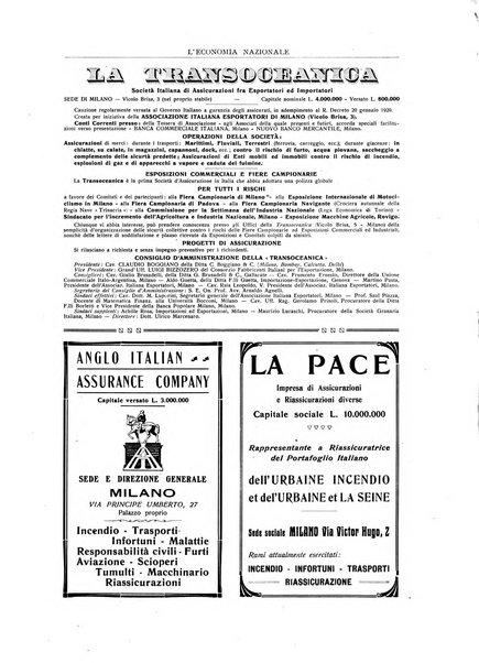 L'economia nazionale rassegna ebdomadaria di politica, commercio, industria, finanza, marina, e assicurazione