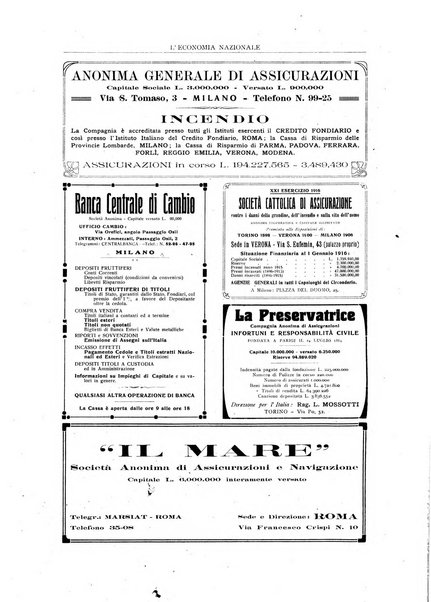 L'economia nazionale rassegna ebdomadaria di politica, commercio, industria, finanza, marina, e assicurazione