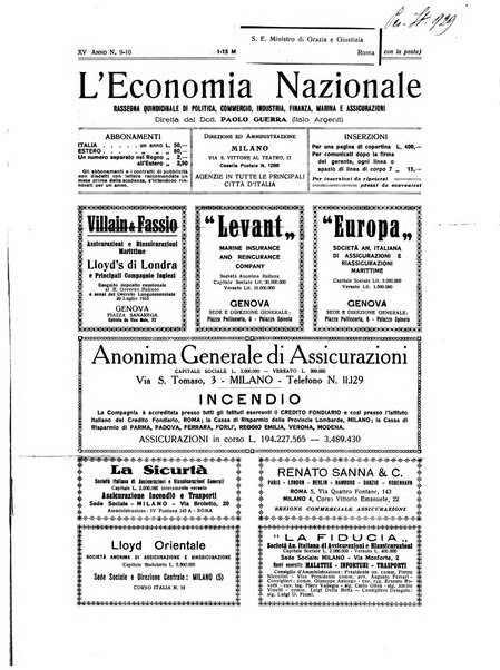 L'economia nazionale rassegna ebdomadaria di politica, commercio, industria, finanza, marina, e assicurazione