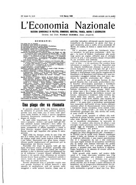 L'economia nazionale rassegna ebdomadaria di politica, commercio, industria, finanza, marina, e assicurazione