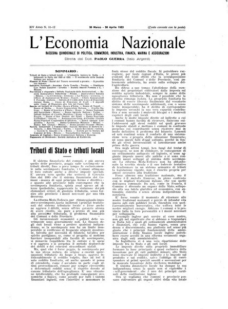 L'economia nazionale rassegna ebdomadaria di politica, commercio, industria, finanza, marina, e assicurazione